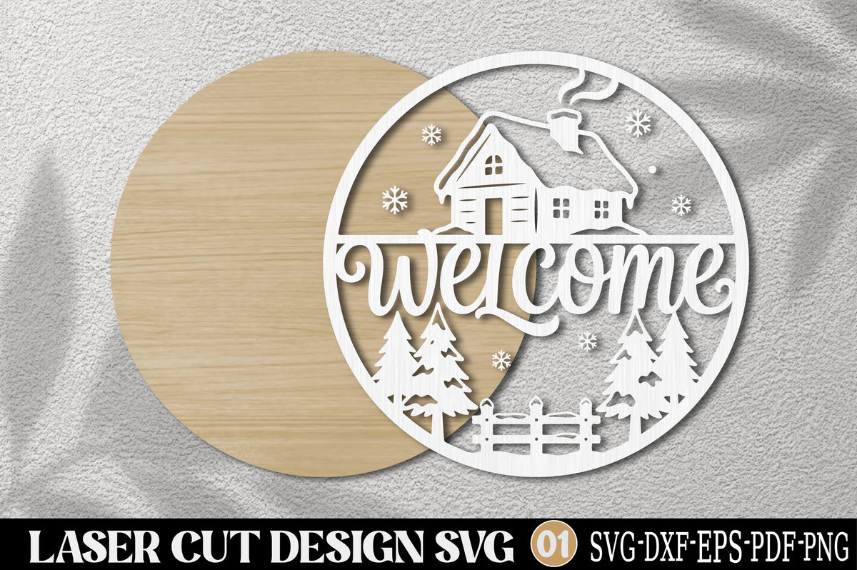 Christmas Cabin Welcome Laser Cut SVG | Winter Farmhouse Sign