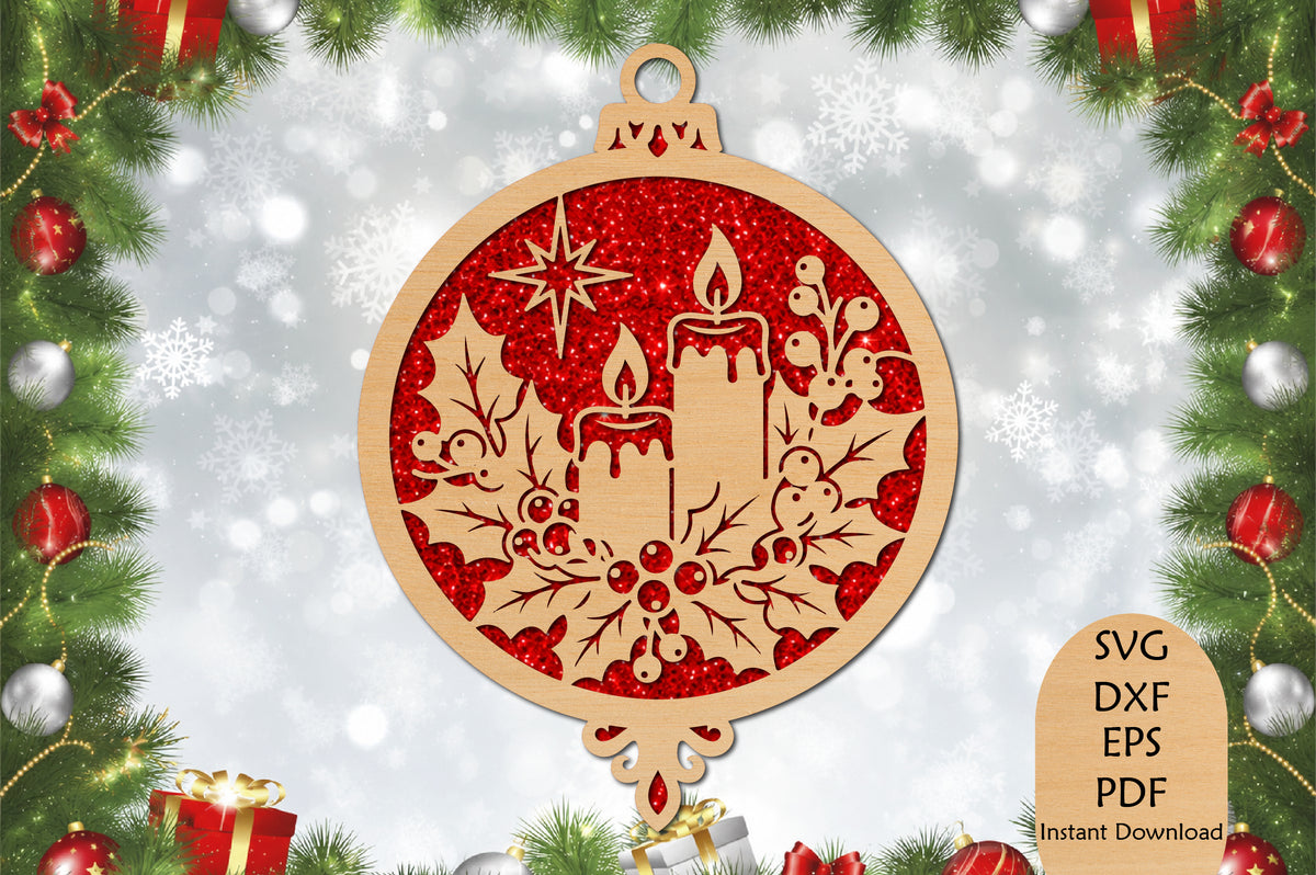 Christmas Candle Ornament Laser Cut SVG File