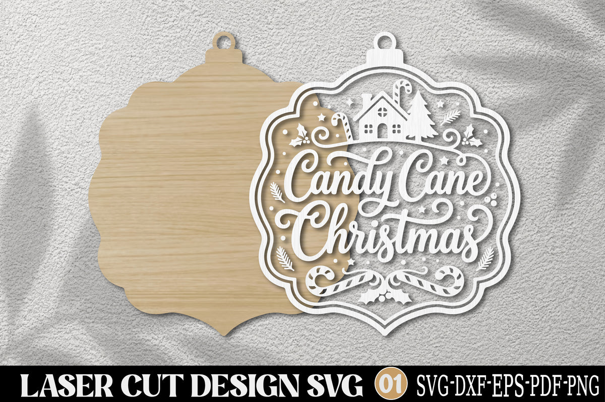 Christmas Candy Cane Laser Cut SVG | Christmas Ornament Cut File