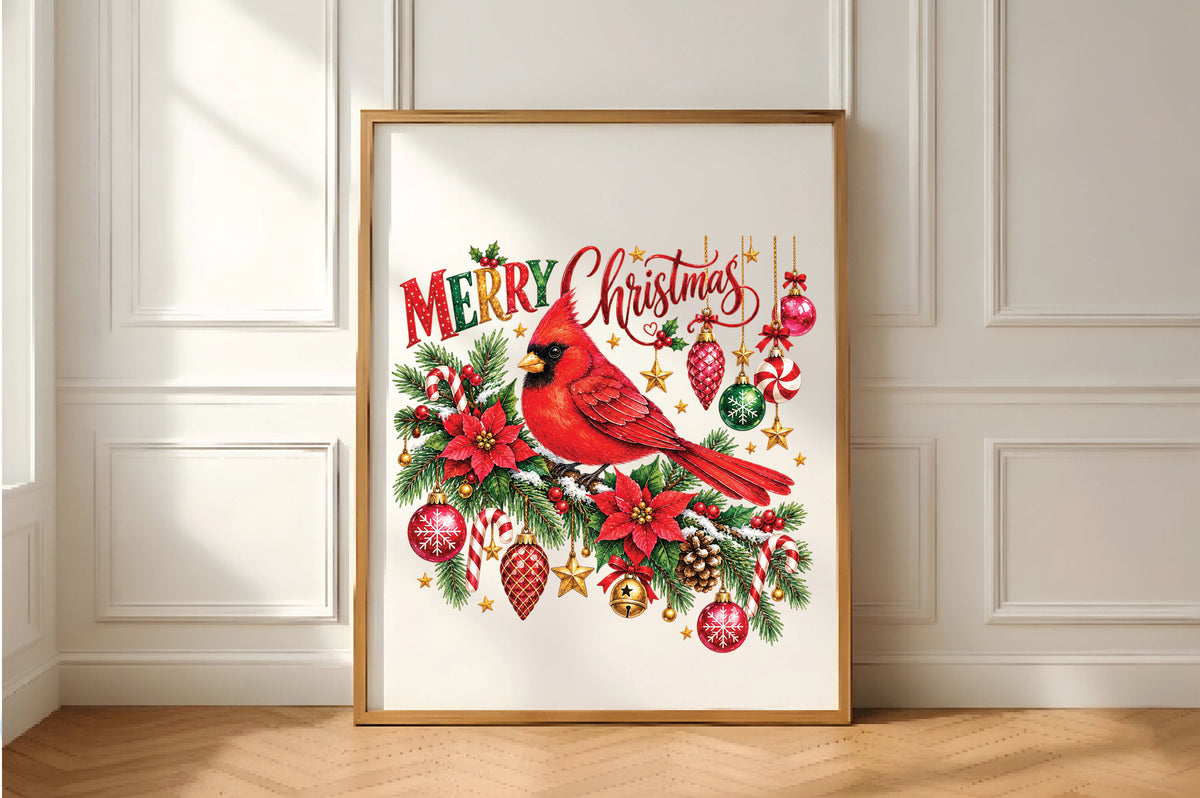 Christmas Cardinal Bird PNG Sublimation Design