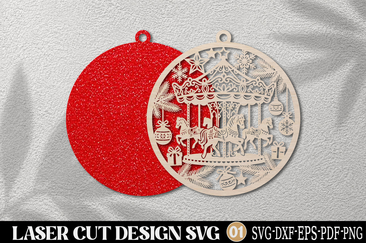 Christmas Carousel Ornament Laser Cut SVG | Christmas Horse Carousel Ornament Design