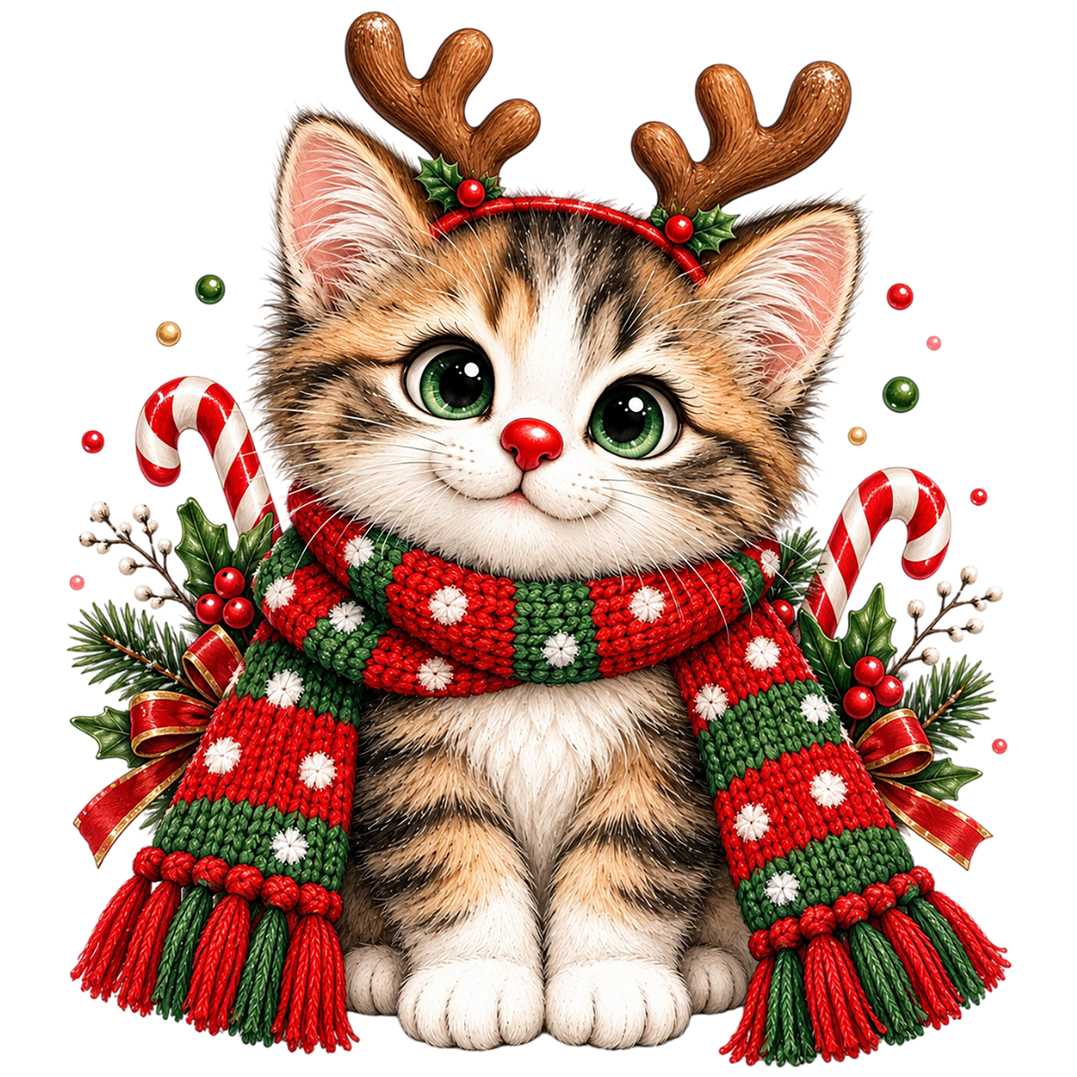 Christmas Cat Reindeer Scarf PNG Sublimation Design