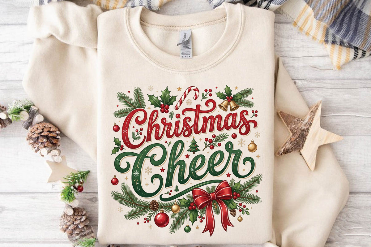 Christmas Cheer PNG, Christmas Holiday Wreath Sublimation Design, Festive Red Green Christmas Quote PNG