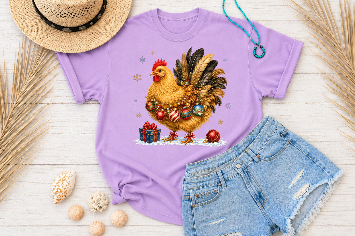 Christmas Chicken PNG Sublimation Design, Festive Farmhouse Chicken Clipart
