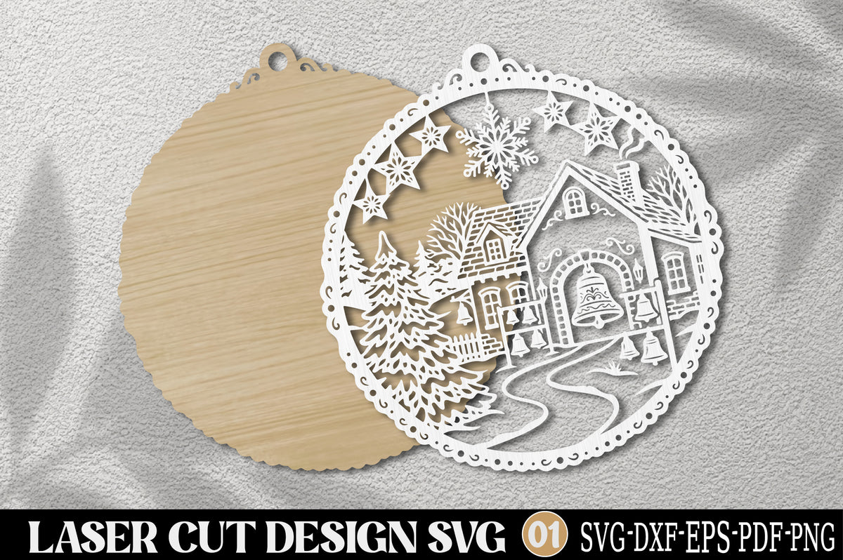 Christmas Church Bell Ornament Laser Cut SVG | Winter Church Christmas Ornament Design