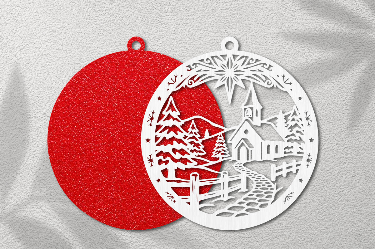 Christmas Church Ornament Laser Cut SVG | Winter Church Christmas Tree Ornament Design