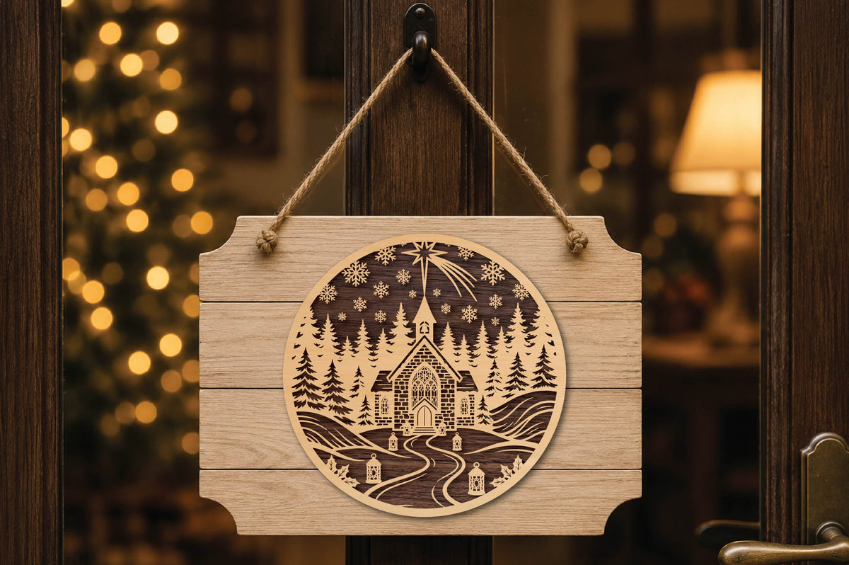 Christmas Church Laser Cut SVG, Winter Church Ornament Cut File, Christmas Nativity Church Scene