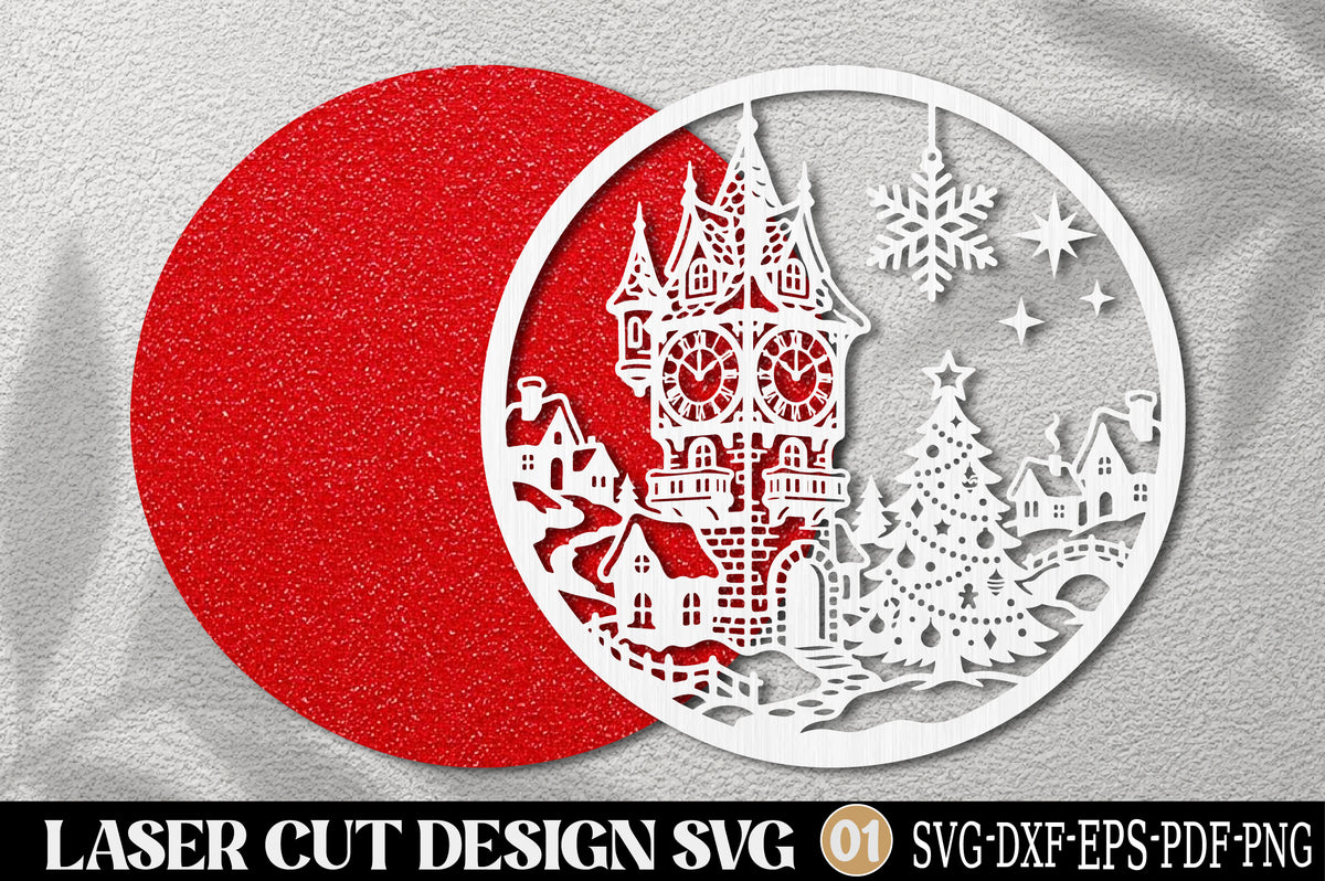 Christmas Clock Tower Laser Cut SVG | Winter Village Christmas Ornament Design