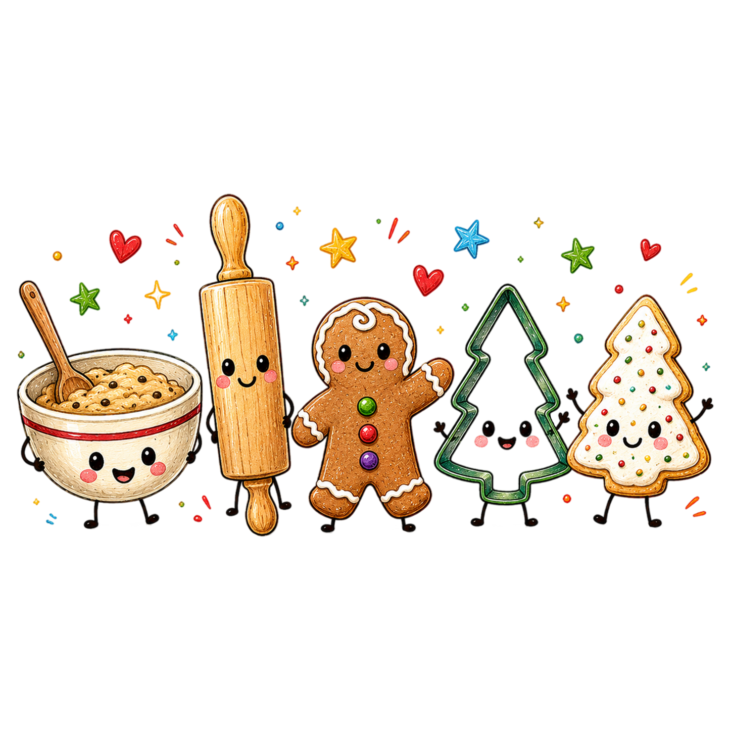 Christmas Cookie Baking PNG Cute Gingerbread Kitchen Characters Clipart