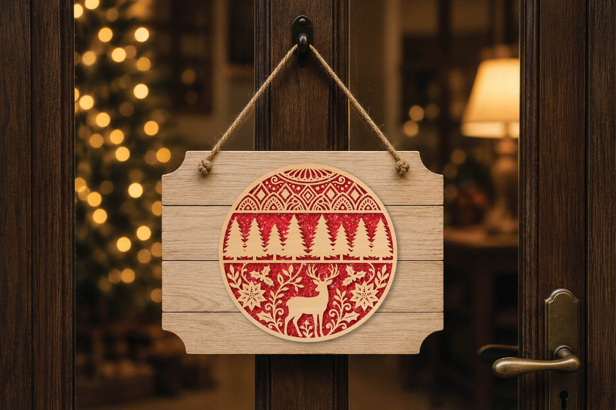 Christmas Deer Forest Ornament Laser Cut SVG, Reindeer Woodland Ornament Cut File, Christmas Tree Decor