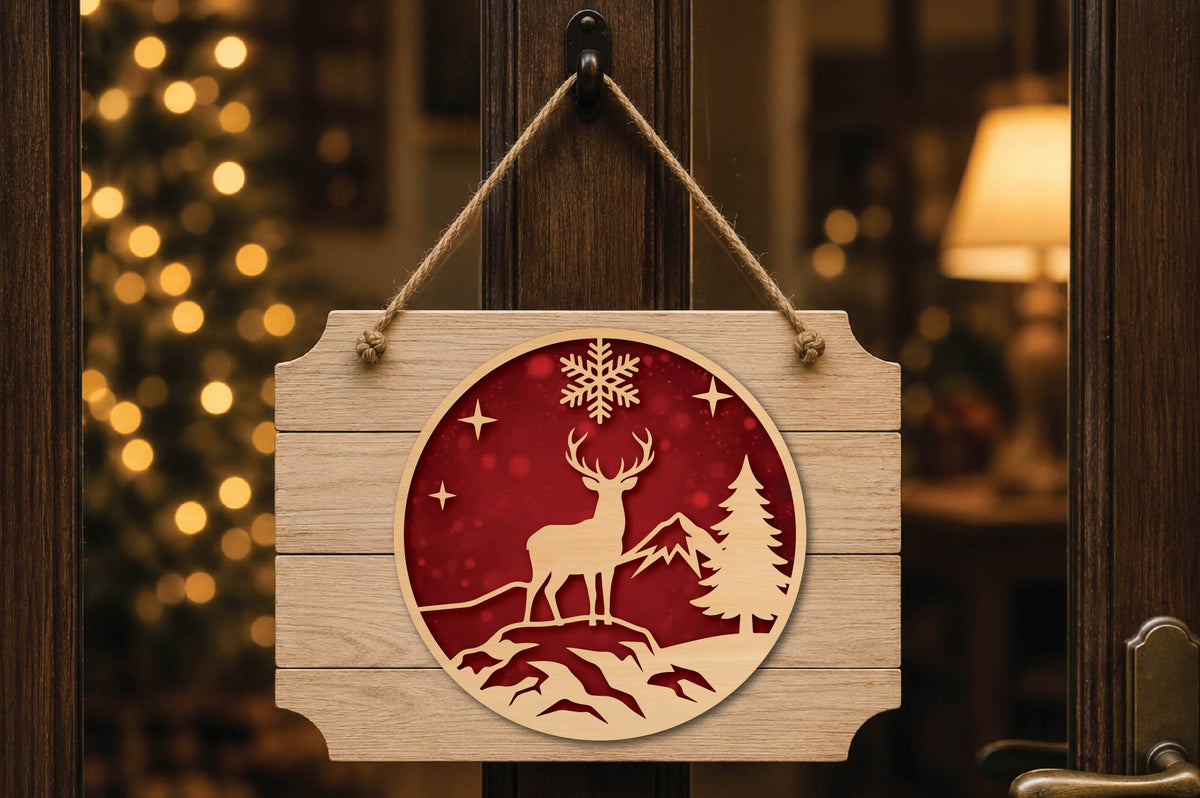 Christmas Deer Mountain Laser Cut SVG