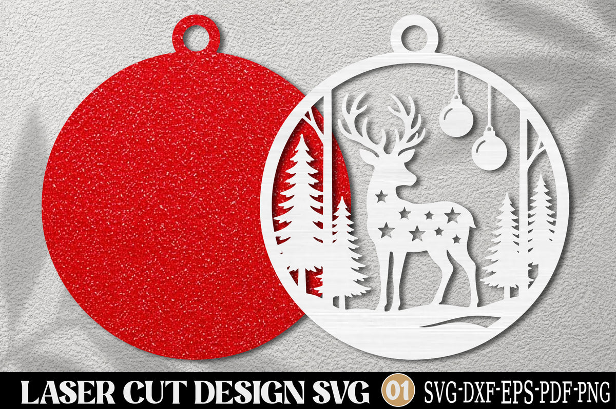 Christmas Deer Ornament Laser Cut SVG | Reindeer Christmas Tree Ornament