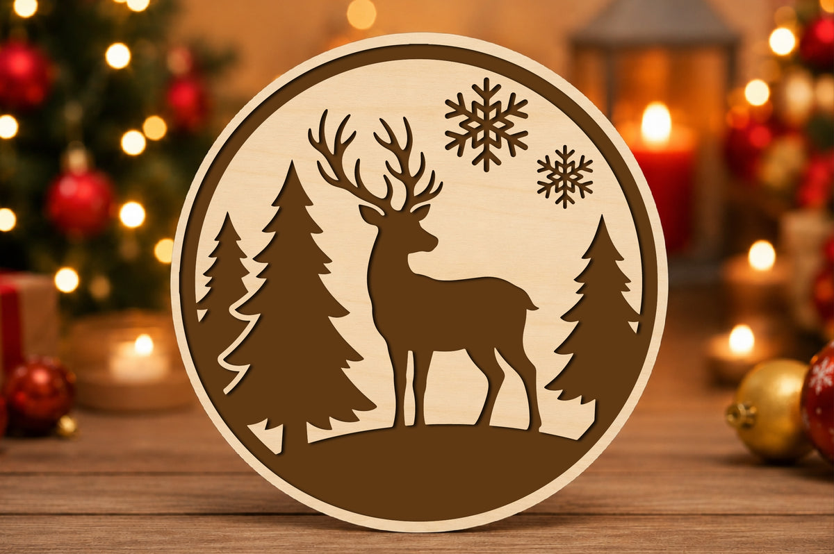 Christmas Deer Round Sign SVG