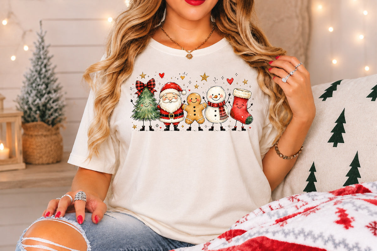 Christmas Doodle Characters PNG Santa Tree Gingerbread Snowman Stocking Sublimation