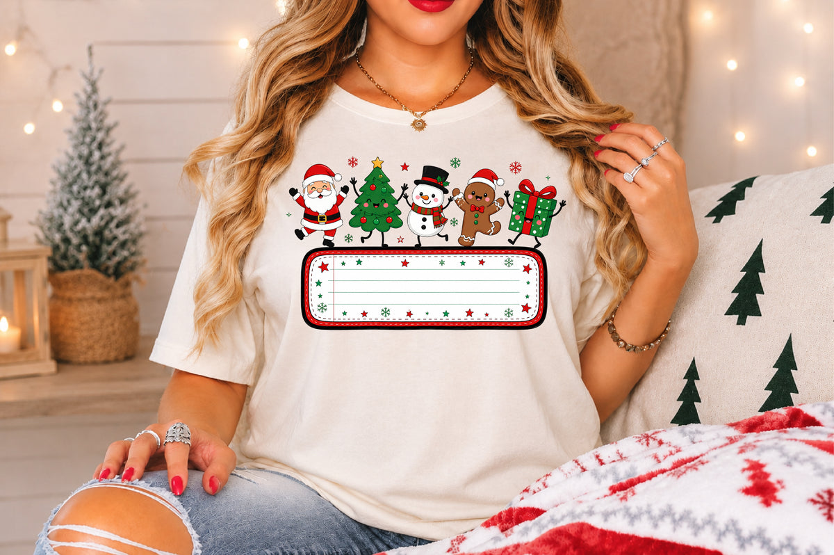 Cute Christmas Doodle Custom Name Sign PNG Santa Tree Snowman Gingerbread Gift Sublimation