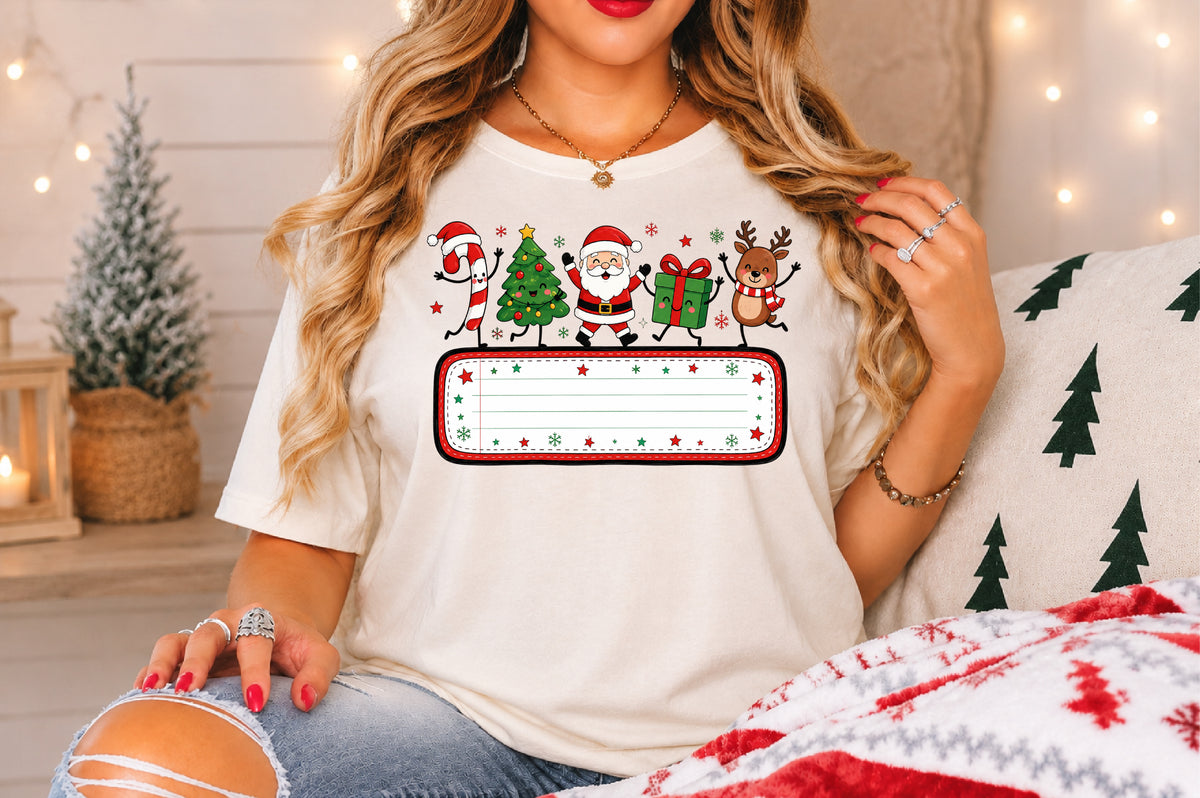 Cute Christmas Custom Name Sign PNG Candy Cane Tree Santa Gift Reindeer Sublimation