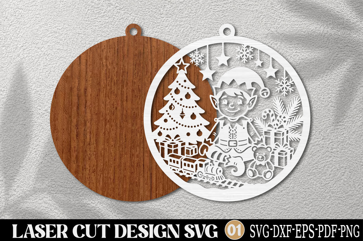 Christmas Elf Ornament Laser Cut SVG | Cute Santa Elf Christmas Tree Design