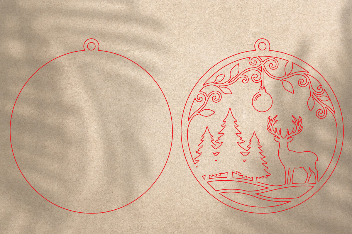 Christmas Forest Laser Cut SVG | Reindeer Pine Tree Christmas Ornament