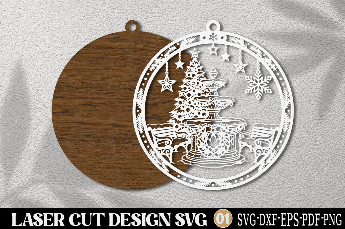 Christmas Fountain Square Laser Cut SVG | Christmas Ornament SVG Design
