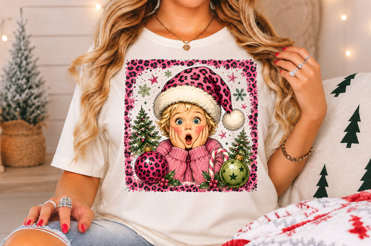 Pink Leopard Christmas Girl PNG, Cute Xmas Sublimation Design