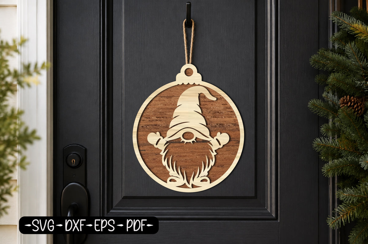 Christmas Gnome Door Hanger SVG | Gnome Ornament Laser Cut Design