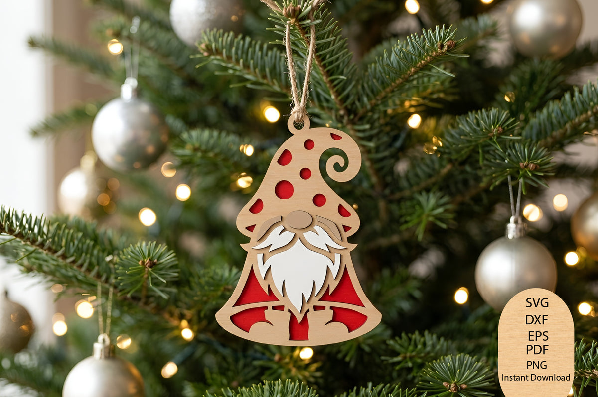 Christmas Gnome Ornament Laser Cut SVG, Gnome Christmas Ornament Cut File, Holiday Gnome SVG, Tree Ornament Design