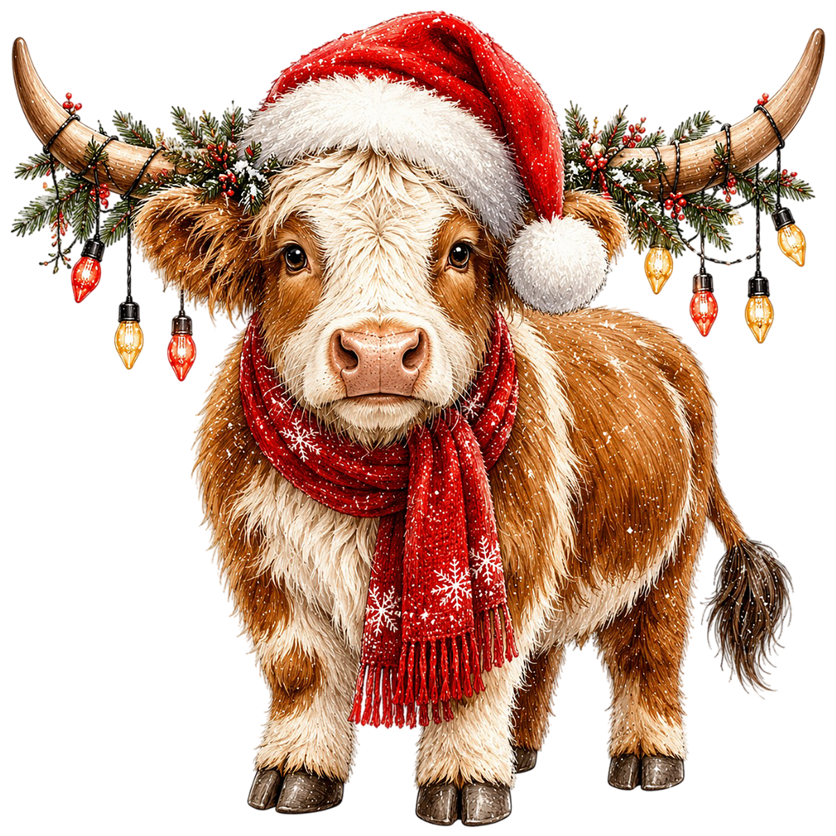 Christmas Highland Cow Santa Hat PNG Clipart