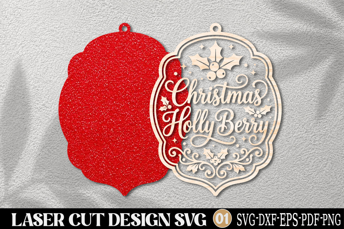 Christmas Holly Berry Laser Cut SVG | Christmas Ornament Cut File