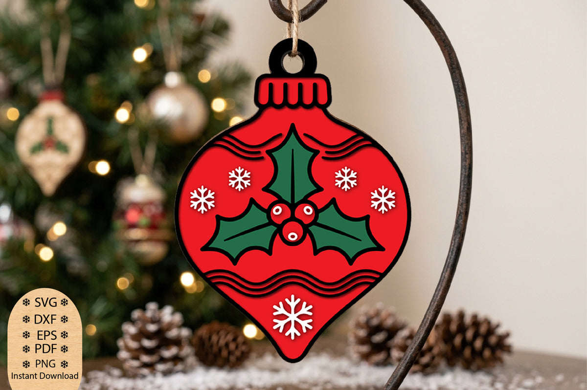 Christmas Holly Berry Ornament Laser Cut SVG, Holly Berry Christmas Ornament Cut File, Holiday Ornament SVG Design