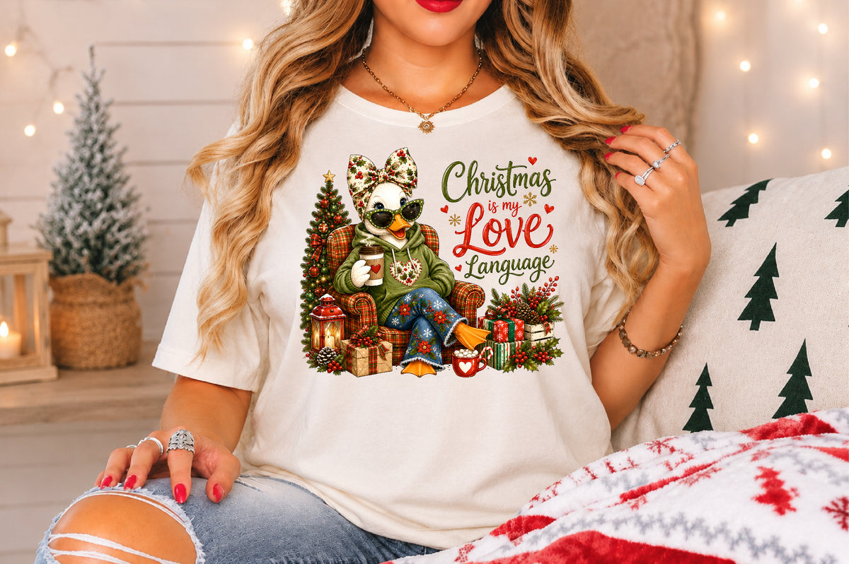 Christmas Is My Love Language PNG Cute Duck Sublimation Design