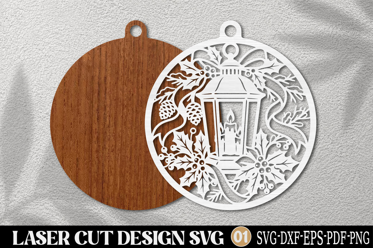 Christmas Lantern Holly Ornament SVG | Christmas Laser Cut Ornament Design