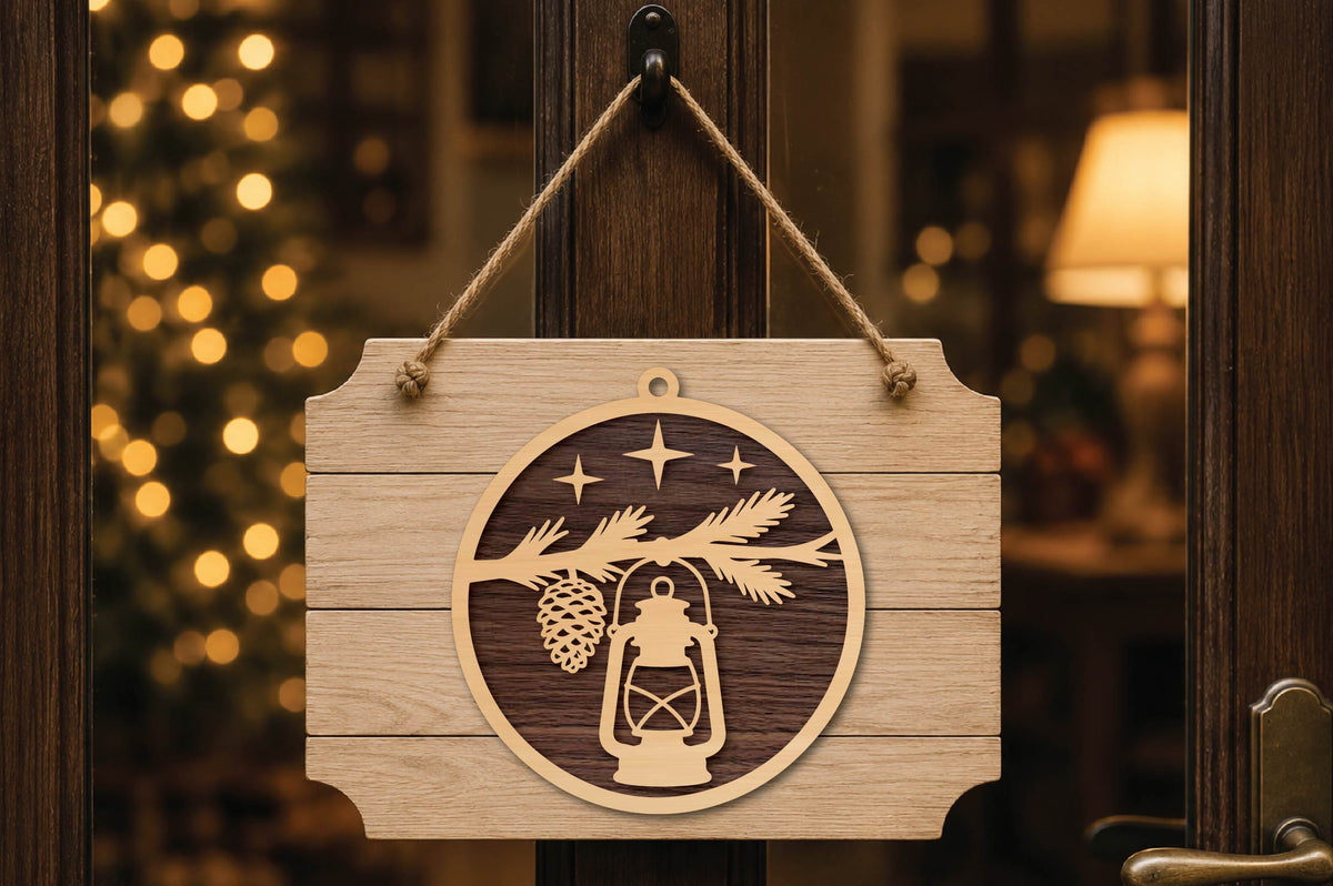Christmas Lantern Ornament Laser Cut SVG, Rustic Winter Lantern Christmas Ornament Cut File