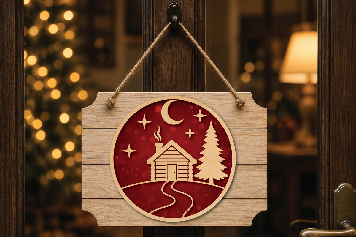 Christmas Log Cabin Ornament Laser Cut SVG