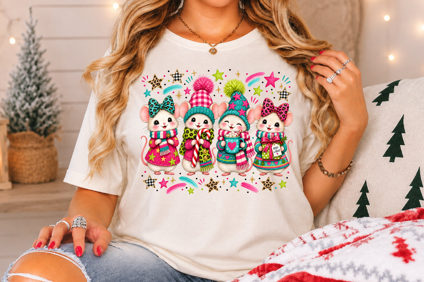 Cute Christmas Mice PNG Sublimation Bundle Winter Mouse Design