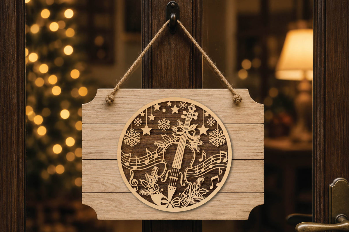 Christmas Musical Violin Laser Cut SVG, Violin Music Christmas Ornament Cut File