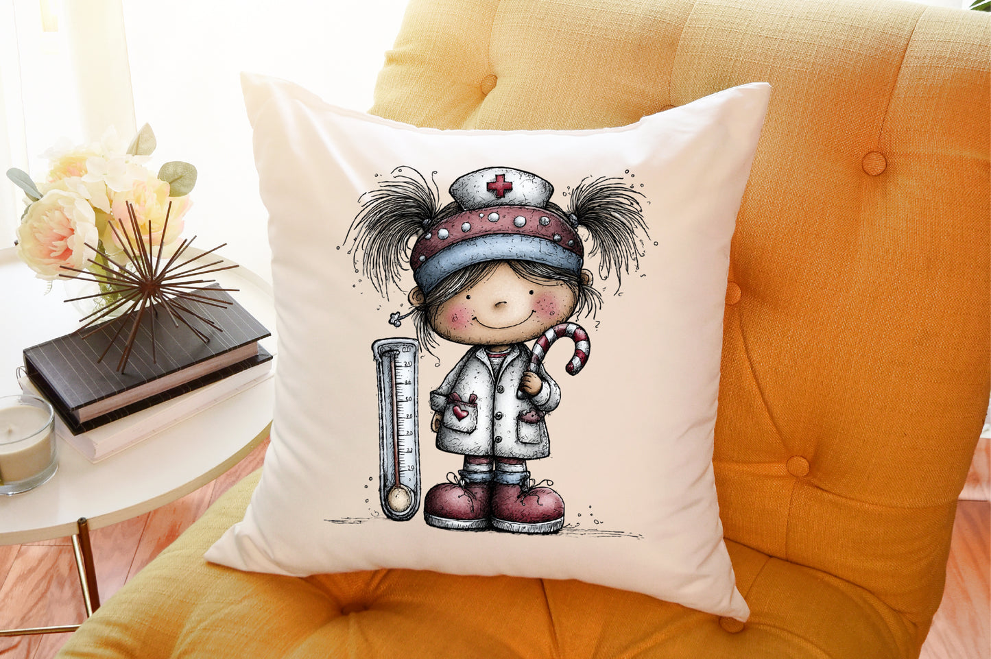 Christmas Nurse Girl Watercolor Clipart PNG Bundle