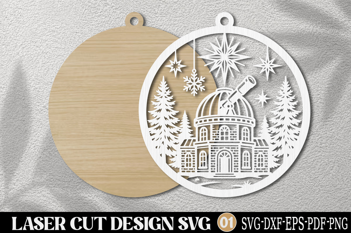 Christmas Observatory Ornament SVG | Winter Observatory Laser Cut Design
