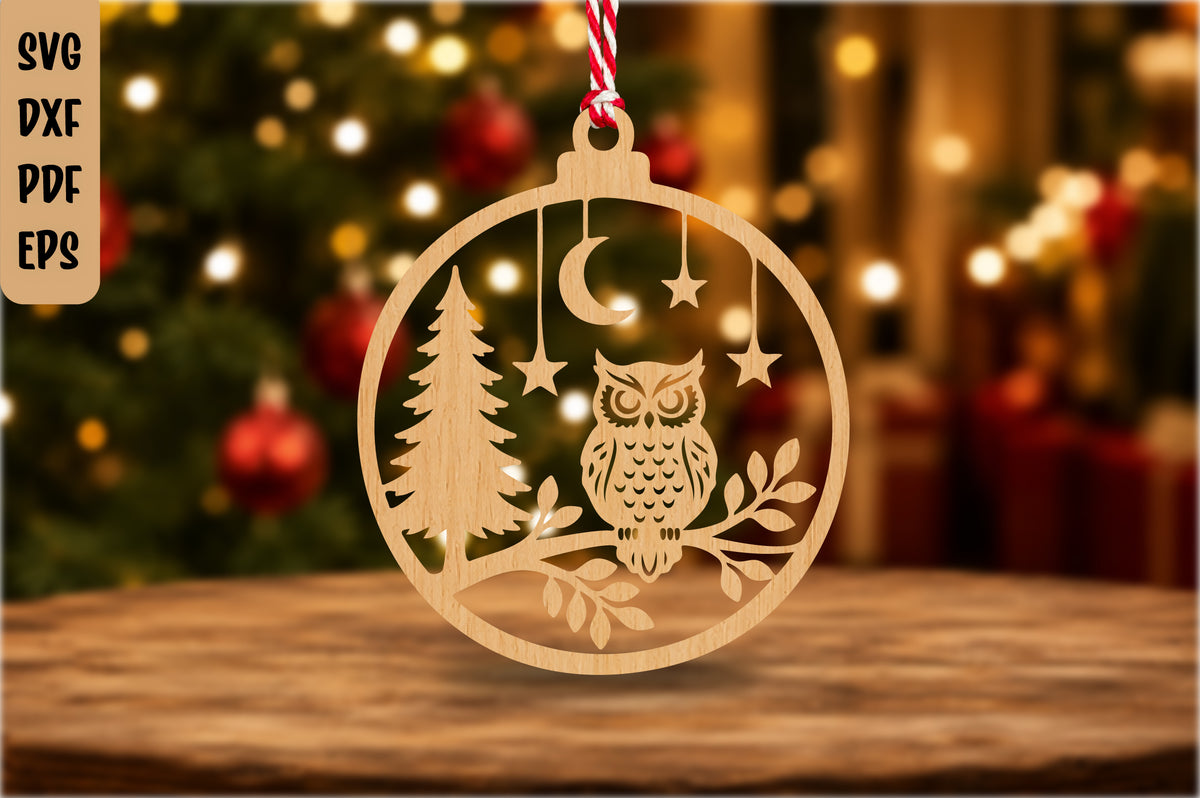 Christmas Owl Ornament SVG Laser Cut