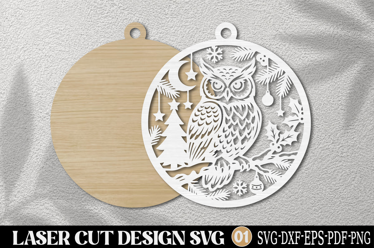 Christmas Owl Ornament SVG | Cute Winter Owl Pine Tree Laser Cut Design