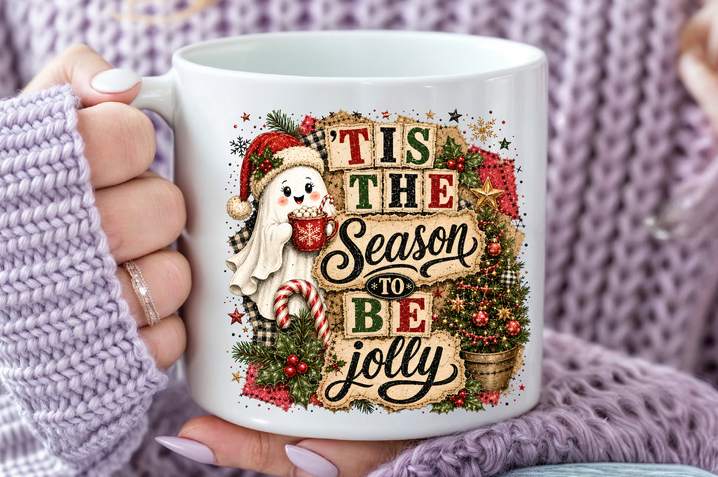 Christmas Patchwork Sublimation Bundle Cute Christmas Ghost PNG Designs