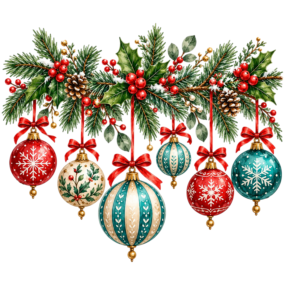 Christmas Pine Garland Ornaments PNG Sublimation