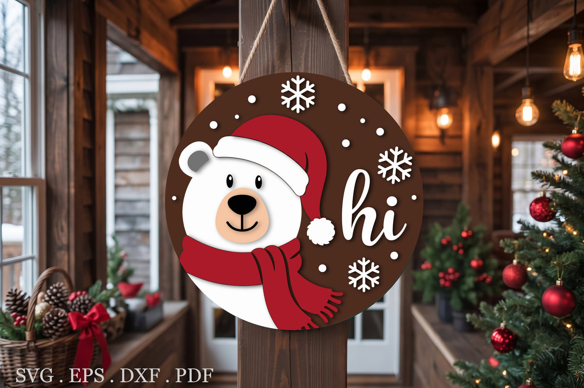 Christmas Polar Bear Hi Door Hanger SVG