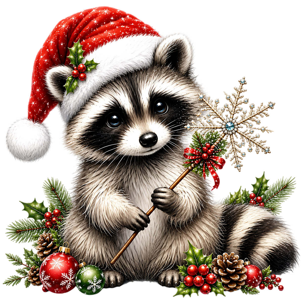 Christmas Raccoon Santa Hat PNG