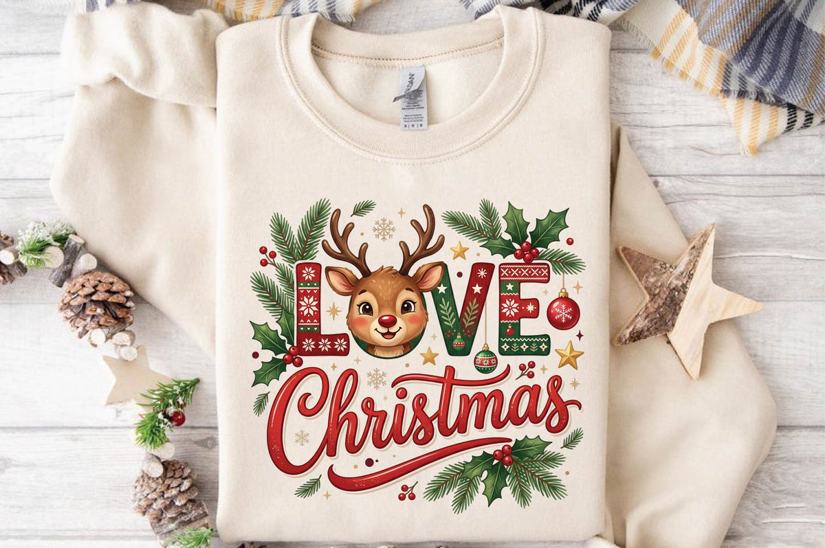 Christmas Reindeer Love PNG, Cute Deer Christmas Clipart, Love Christmas Sublimation Design