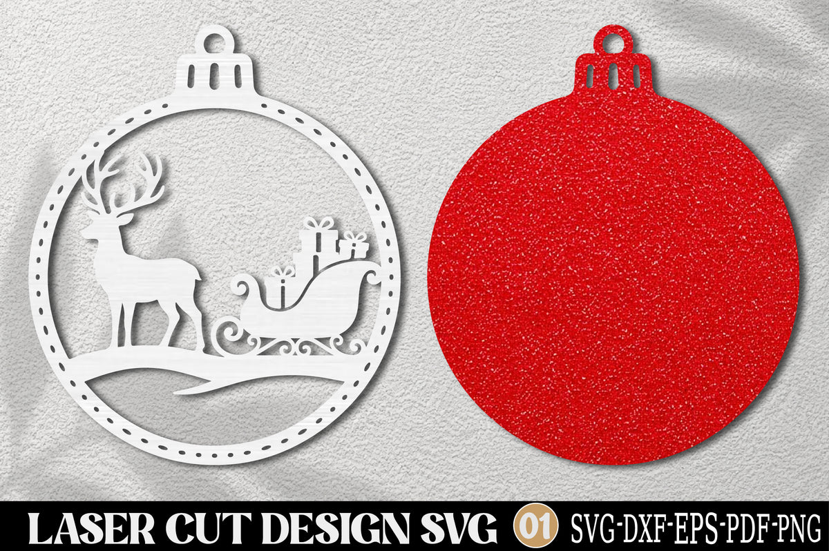 Christmas Reindeer Sleigh Ornament SVG Laser Cut | Santa Sleigh Winter Ornament