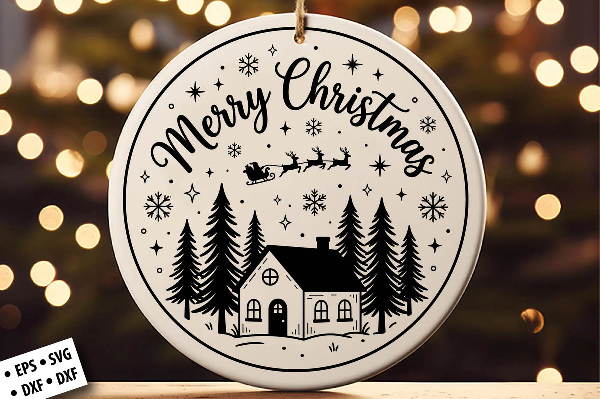 Merry Christmas House Ornament SVG Laser Cut