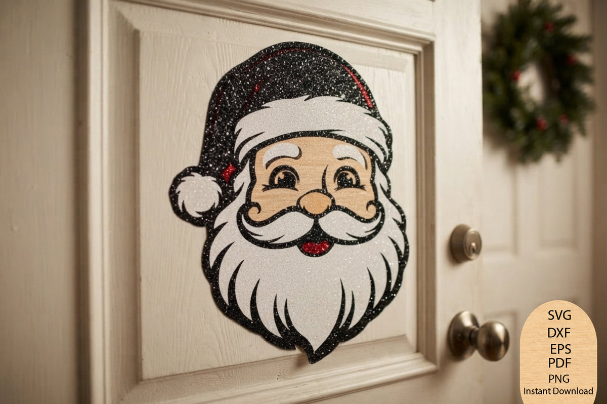 Christmas Santa Claus Face Laser Cut SVG, Santa Head Christmas Cut File