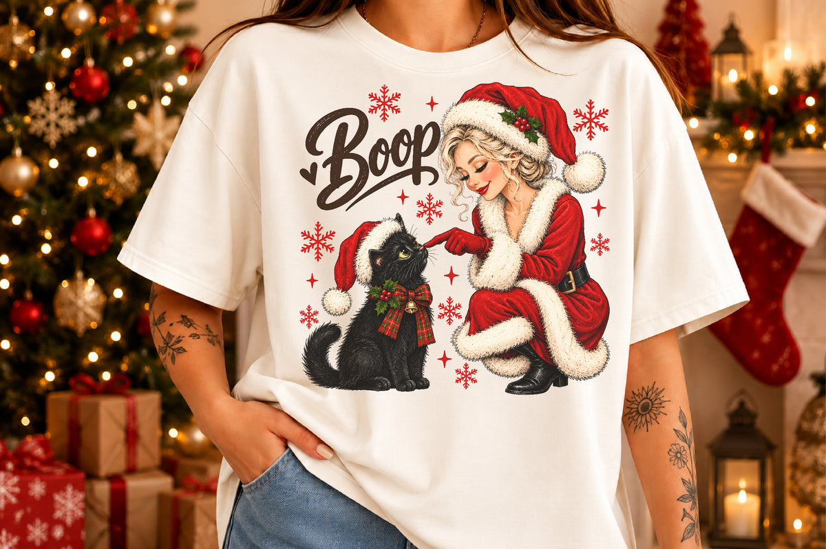 Christmas Santa Girl Boop Black Cat PNG