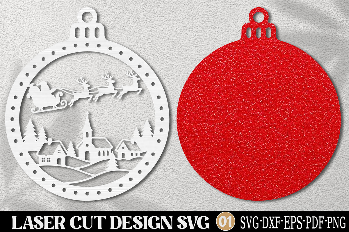 Christmas Santa Sleigh Ornament SVG Laser Cut | Santa Claus Winter Village Ornament