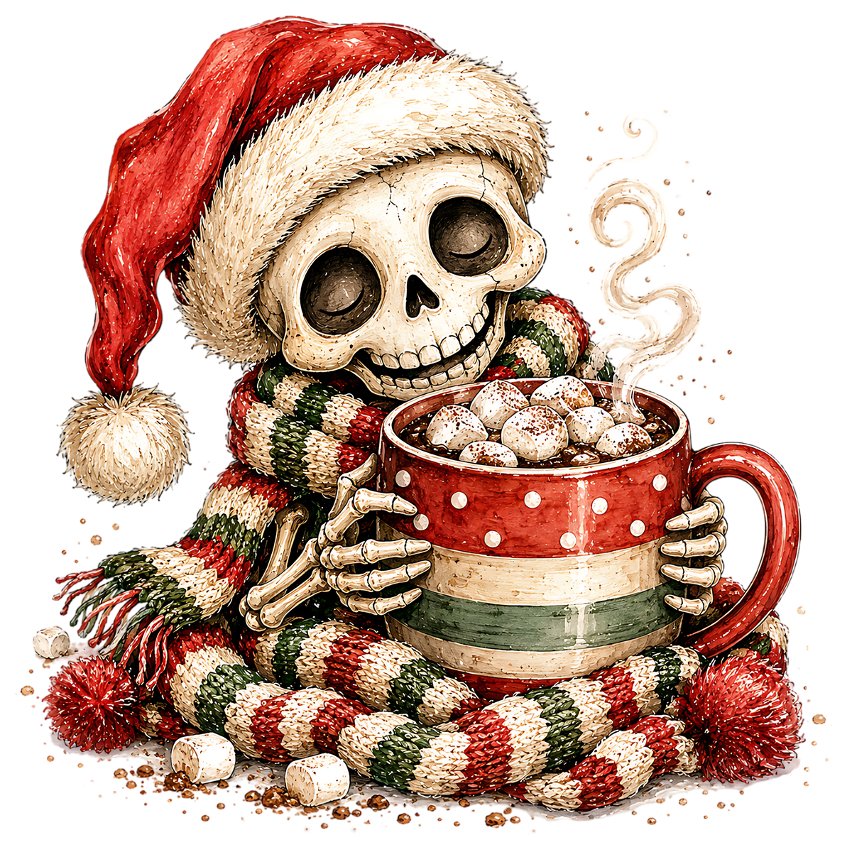 Cute Christmas Skeleton Hot Cocoa PNG